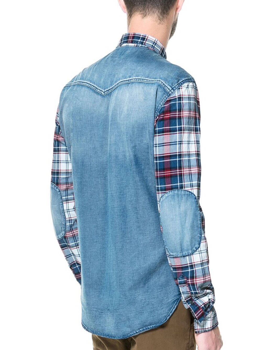 Zara Man‎ Slim Fit Plaid Button-Up Shirt Denim Red White Blue 4th of July SM/MED - Picture 8 of 16